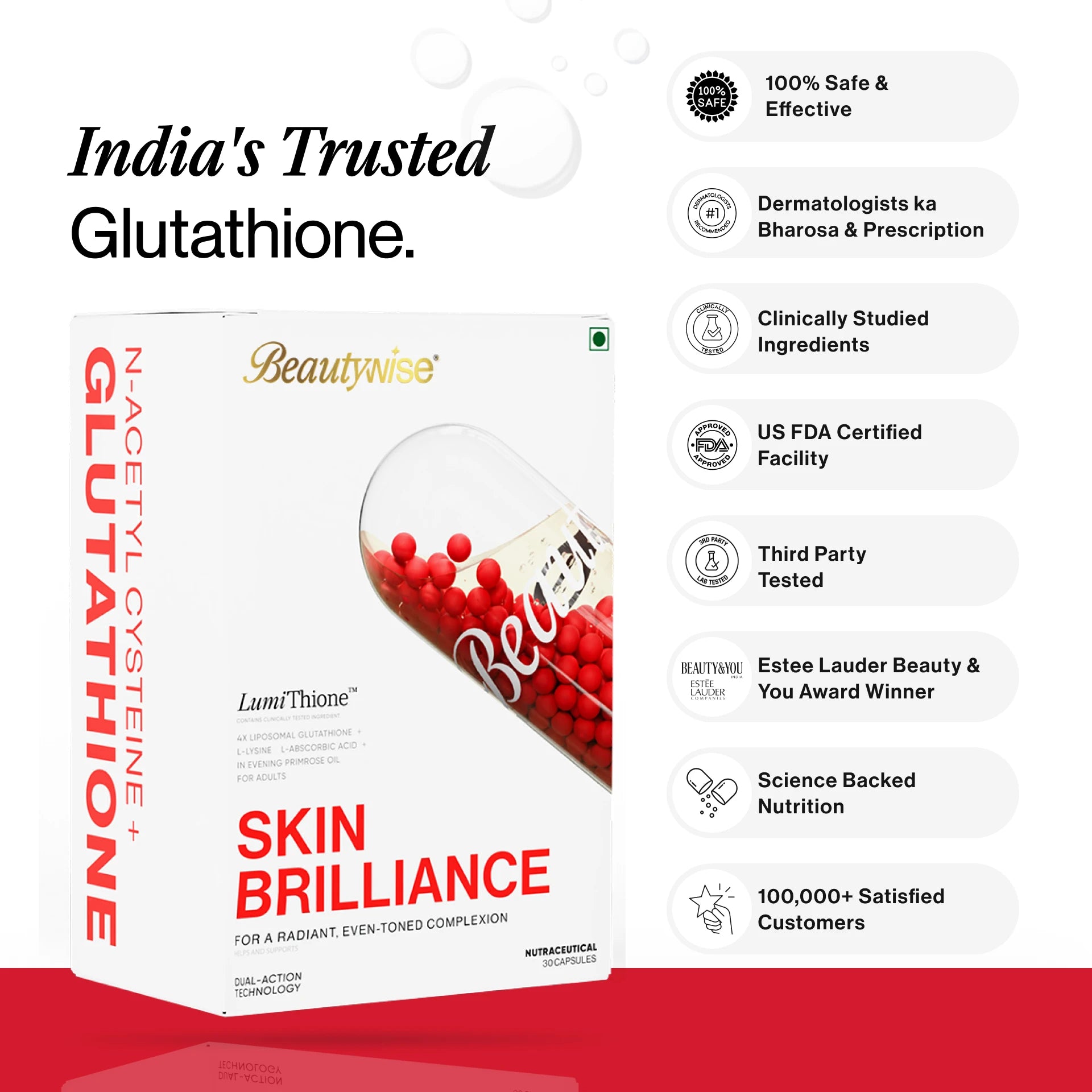 skin brilliance glutathione side effects Beautywise Dual Action 4X Liposomal Glutathione 60 Capsules main image 0